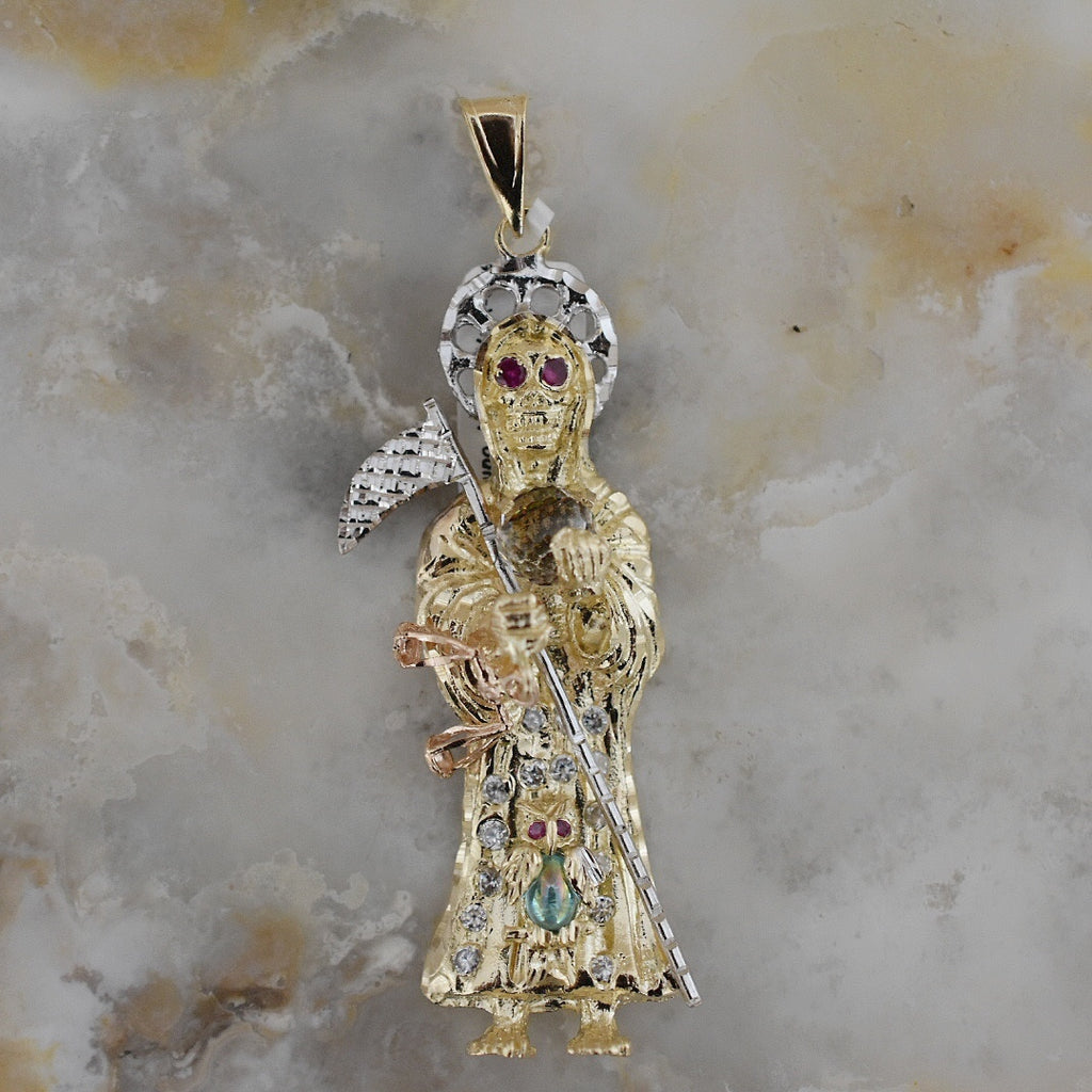 Dije Santísima Muerte Zirconia 18A5 Oro Combinado 14K