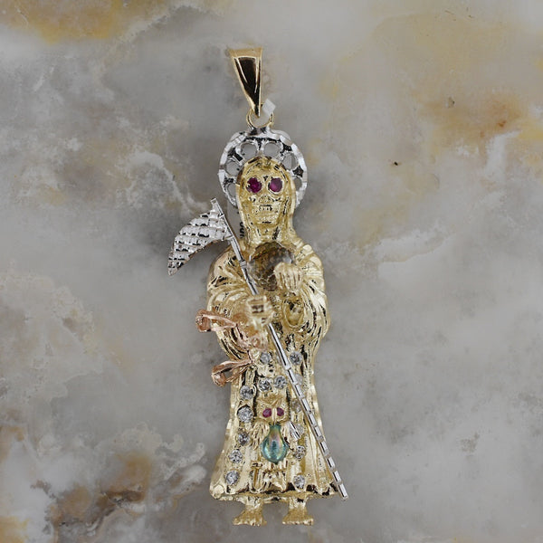 Dije Santísima Muerte Zirconia 18A5 Oro Combinado 14K